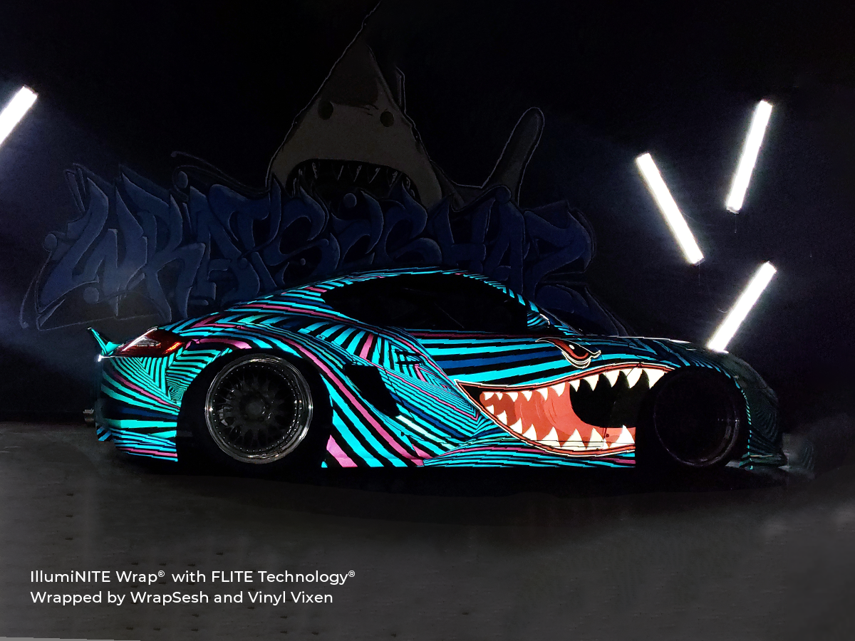 Arlon Graphics Reflective Vinyl IllumiNITE Wrap on a Porsche