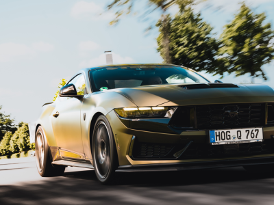 Mustang wrapped in Arlon Satin Viper Green Metallic PCC